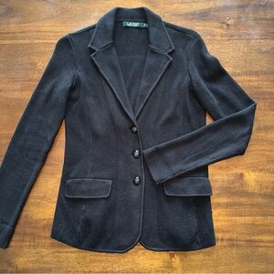 Lauren Ralph Lauren Petite Black Knit Sweater Jacket Blazer Preppy Size Small PS